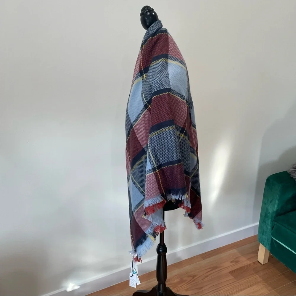 Nordstrom Treasure & Bond Blue Combo Abigail Plaid Oversize Blanket Wrap NWT OS